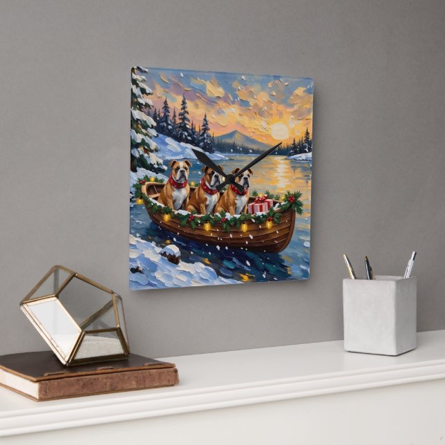 Horloge Carrée Bulldog Christmas Boat Holiday (Bureau)