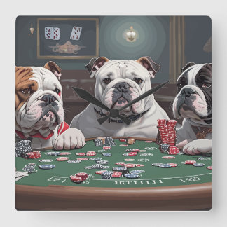 Horloge Carrée Bulldogs playing poker