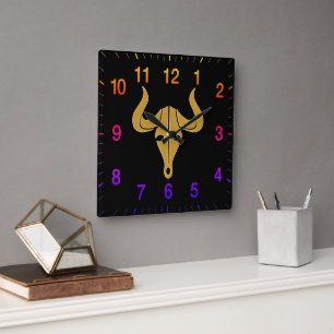 Horloge Carrée Bulle d'or avec de longues cornes de couleur arc-e