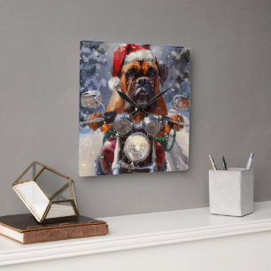 Horloge Carrée Bullmastiff à moto Noël