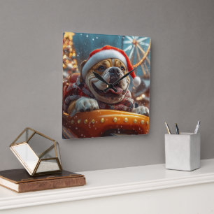 Horloge Carrée Bullmastiff Dog Roller Dessous de verre Noël
