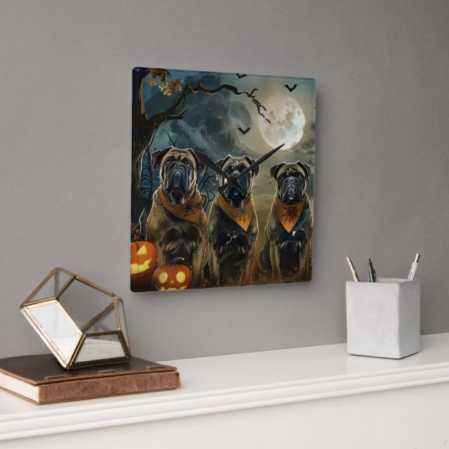 Horloge Carrée Bullmastiff Halloween Éffrayant (Bureau)