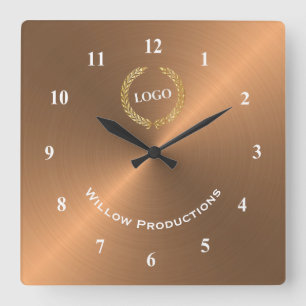 Horloge Carrée Business Logo Copper