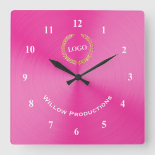 Horloge Carrée Business Logo Pink