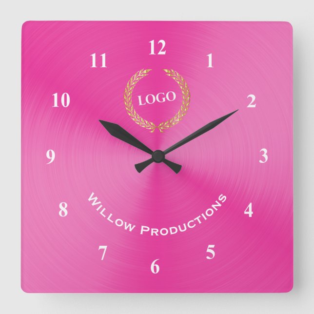 Horloge Carrée Business Logo Pink (Recto)
