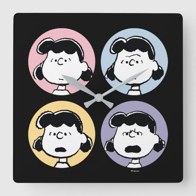 Horloge Carrée cacahuètes | Visages de Lucy (Recto)