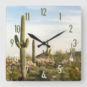 Horloge Carrée Cactus de Saguaro, Arizona, Etats-Unis
