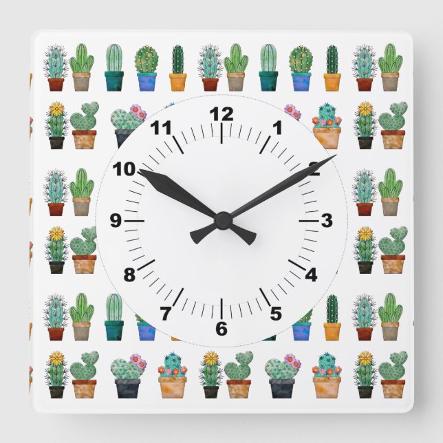 Horloge Carrée Cactus Vert nature Fleur Nature (Recto)