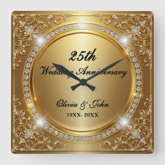 Horloge Carrée Cadeau de 25e anniversaire de mariage diamants et 