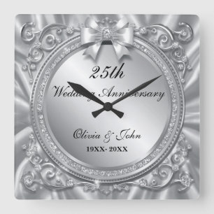 Horloge Carrée Cadeau de 25e anniversaire de mariage en diamants 