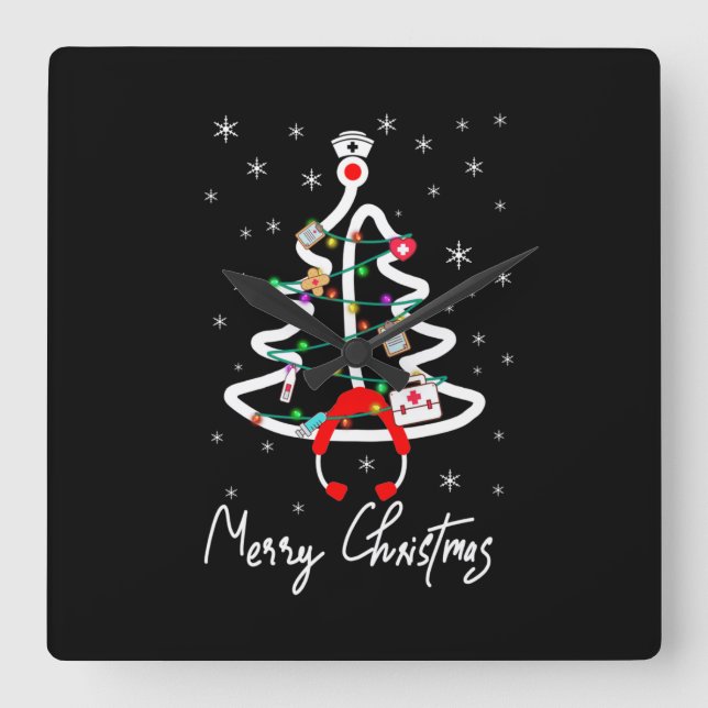 Horloge Carrée Cadeau de l'infirmière| Joyeux Noël Noël Infirmièr (Recto)