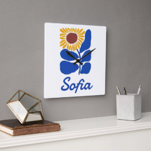 Horloge Carrée Cadeau personnalisé avec nom personnalisé Fleur de