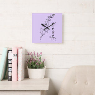 Horloge Carrée Cadeau personnalisé de fleur de naissance Delphini