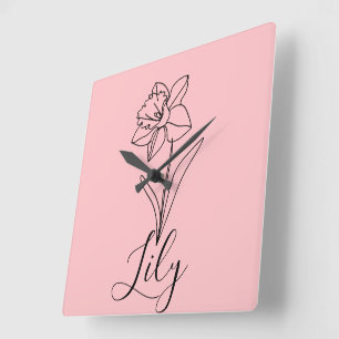 Horloge Carrée Cadeau personnalisé de fleur de naissance du Narci