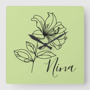 Horloge Carrée Cadeau personnalisé Juin Honeysucké Fleur de naiss