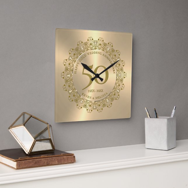 Horloge Carrée Cadeau pour 50e anniversaire de mariage (Bureau)