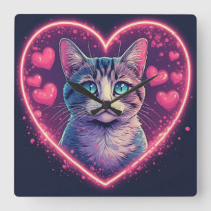 Horloge Carrée Cadeau pour amoureux romantique des chats Animal