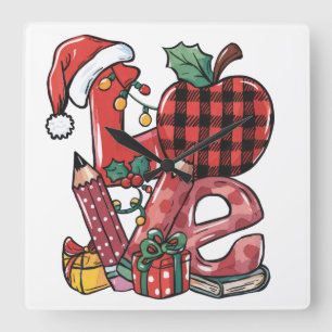 Horloge Carrée Cadeau pour Enseignant Joyeux Noël Amour