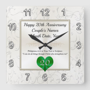 Horloge Carrée Cadeaux d'anniversaire pour 20 ans de mariage, hor