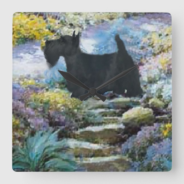 Horloge Carrée Cadeaux d'art écossais Terrier (Recto)