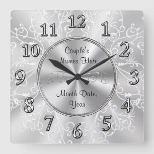 Horloge Carrée Cadeaux de Fête de l'mariée personnalisés, gris ar