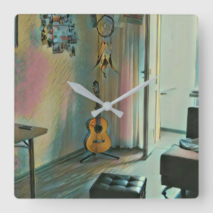 Horloge Carrée Cadeaux de guitare pour elle