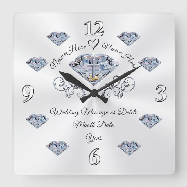 Horloge Carrée Cadeaux de mariage chrétien personnalisés en ligne (Recto)