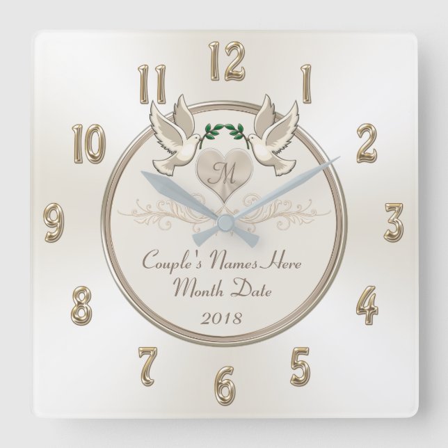 Horloge Carrée Cadeaux de mariage personnalisés blancs Mariage Ho (Recto)