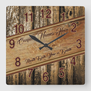 Horloge Carrée Cadeaux de mariage personnalisés rustiques pour co