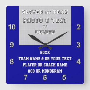 Horloge Carrée Cadeaux d'équipe sportive avec votre photo, votre 
