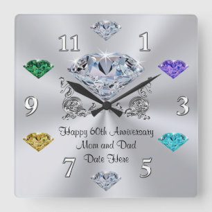Horloge Carrée Cadeaux du 60e anniversaire non-joaillerie Cadeaux