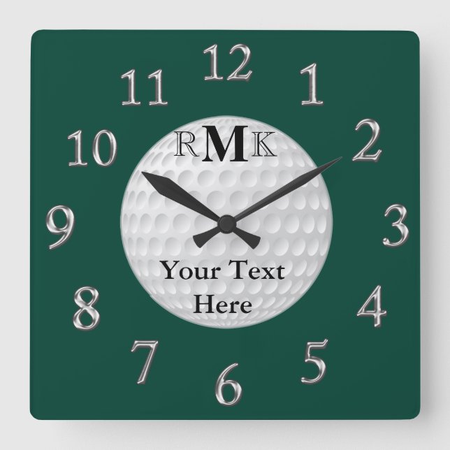Horloge Carrée Cadeaux personnalisés de golf avec des INITIALES, (Recto)