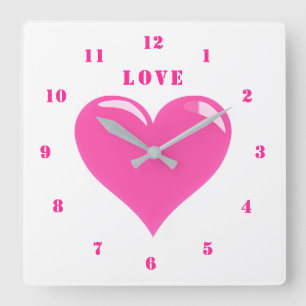 Horloge Carrée Cadran d'amour à coeur rose