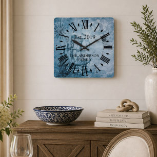 Horloge Carrée Cadran de famille nautique personnalisé Décoration