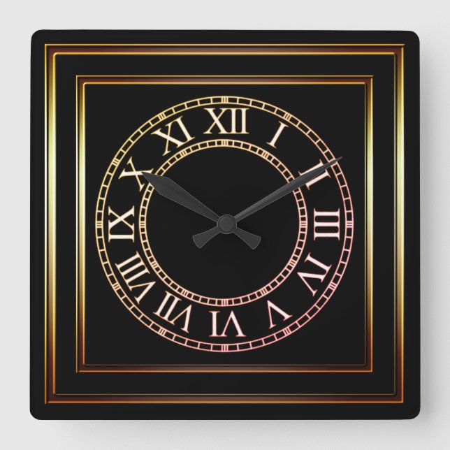 Horloge Carrée Cadran en cuivre simple cadran noir cadran 2 (Recto)