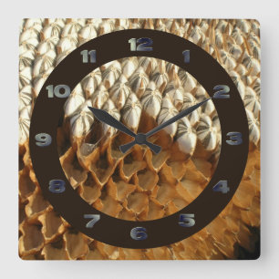 Horloge Carrée Cadran - Graines de tournesol avec cercle
