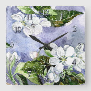 Horloge Carrée Cadran mural acrylique fleur de pommier
