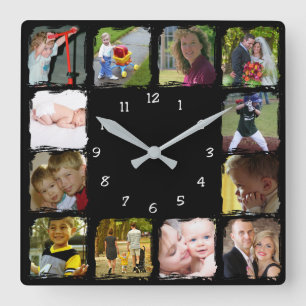 Horloge Carrée Cadran mural avec douze photos personnelles