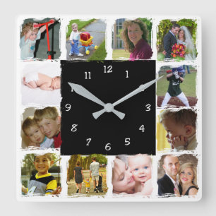 Horloge Carrée Cadran mural avec douze photos personnelles