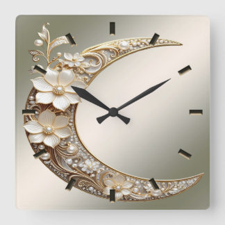 Horloge Carrée Cadran mural cadre croissant de lune décoratif