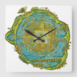 Horloge Carrée Cadran mural de la carte aztèque de Tenochtitlan