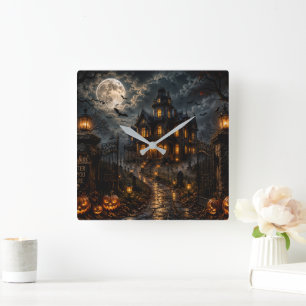 Horloge Carrée Cadran mural de luxe pour Halloween Gothique de