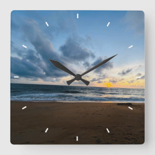 Horloge Carrée Cadran mural décoratif de plage de coucher de sole