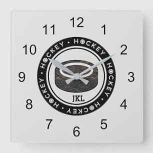 Horloge Carrée Cadran mural monogrammé en forme de palet de hocke