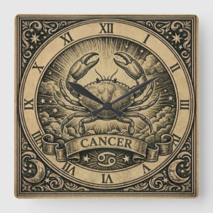 Horloge Carrée Cadran mural vintage Cancer Zodiaque