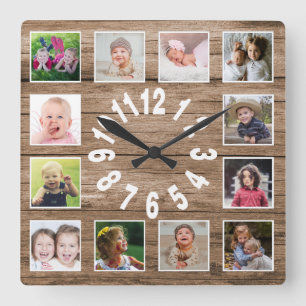 Horloge Carrée Cadre de collage photo personnalisé 12 Bois récu