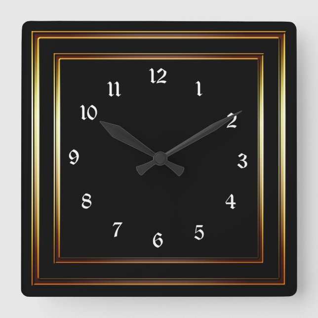 Horloge Carrée Cadre en cuivre simple noir (Recto)