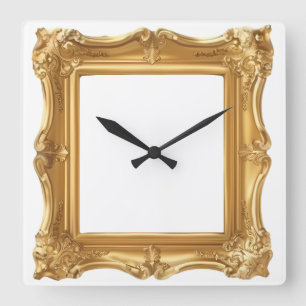 Horloge Carrée Cadre Orné Élégant Doré