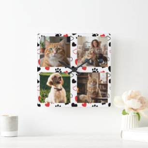 Horloge Carrée Cadre photo personnalisé pour animaux de compagnie