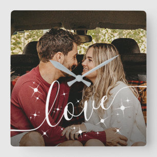 Horloge Carrée Cadre photo personnalisé pour couple avec écriture
